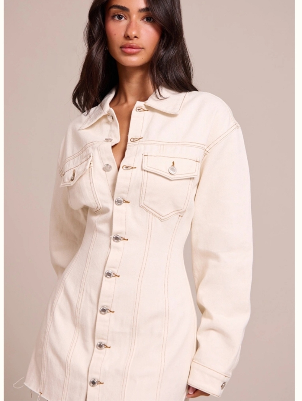 PLT Petite Denim Long Sleeve Fitted Mini Dress